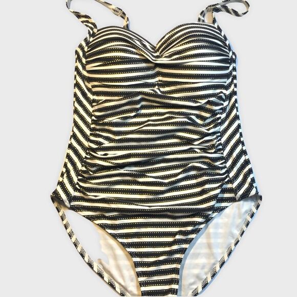 Niptuck Swimsuit Striped One Piece Ruching For Slimming Size 8 - Picture 5 of 13